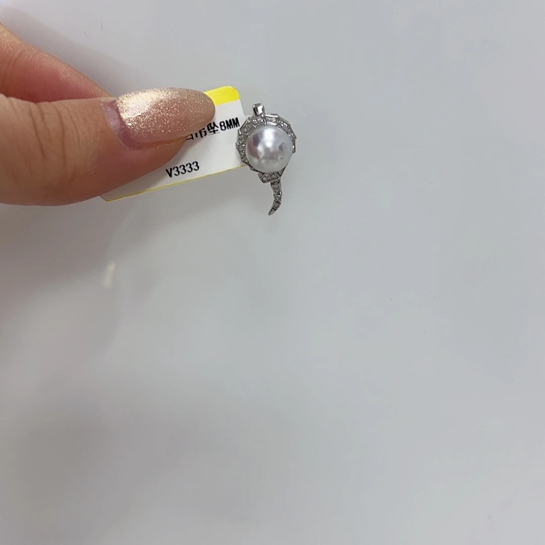 海水珍珠吊坠银S925镶嵌v 3333