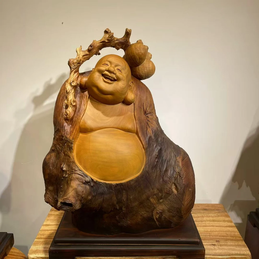《百福弥勒》香樟木精品雕刻摆件 尺寸66-50-102