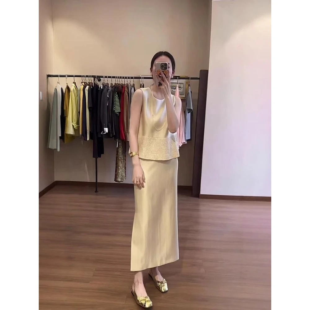 新中式国风复古轻奢套装女夏季2025新款亮片设计马甲半身裙两件套