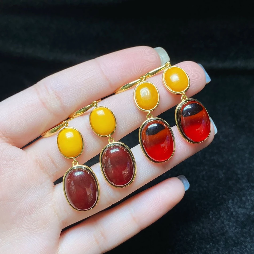 【云上叙】 V59912-K S925银琥珀耳钩-多样性发一件-14×10mm（商城）