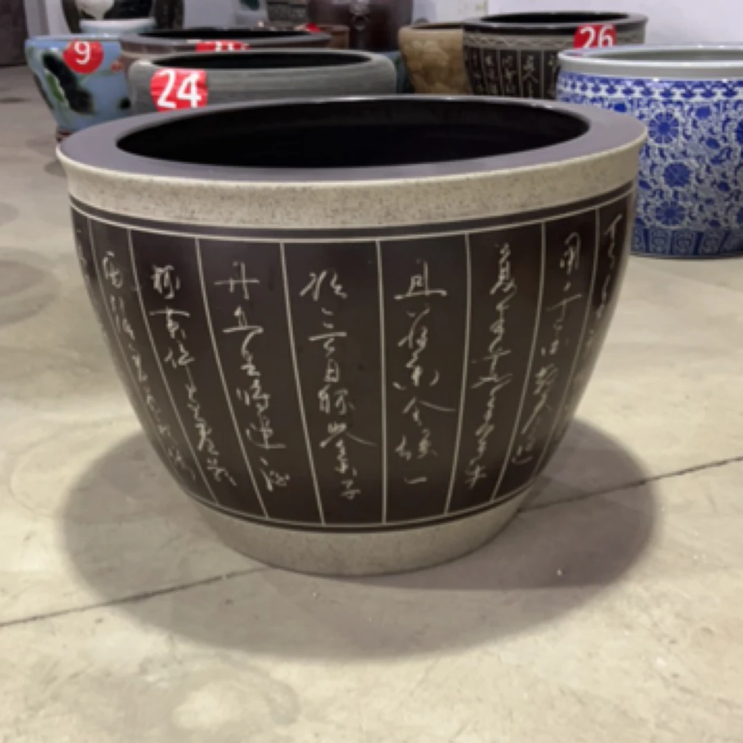 口径70cm高56cm手工底面开窗刻字门海缸