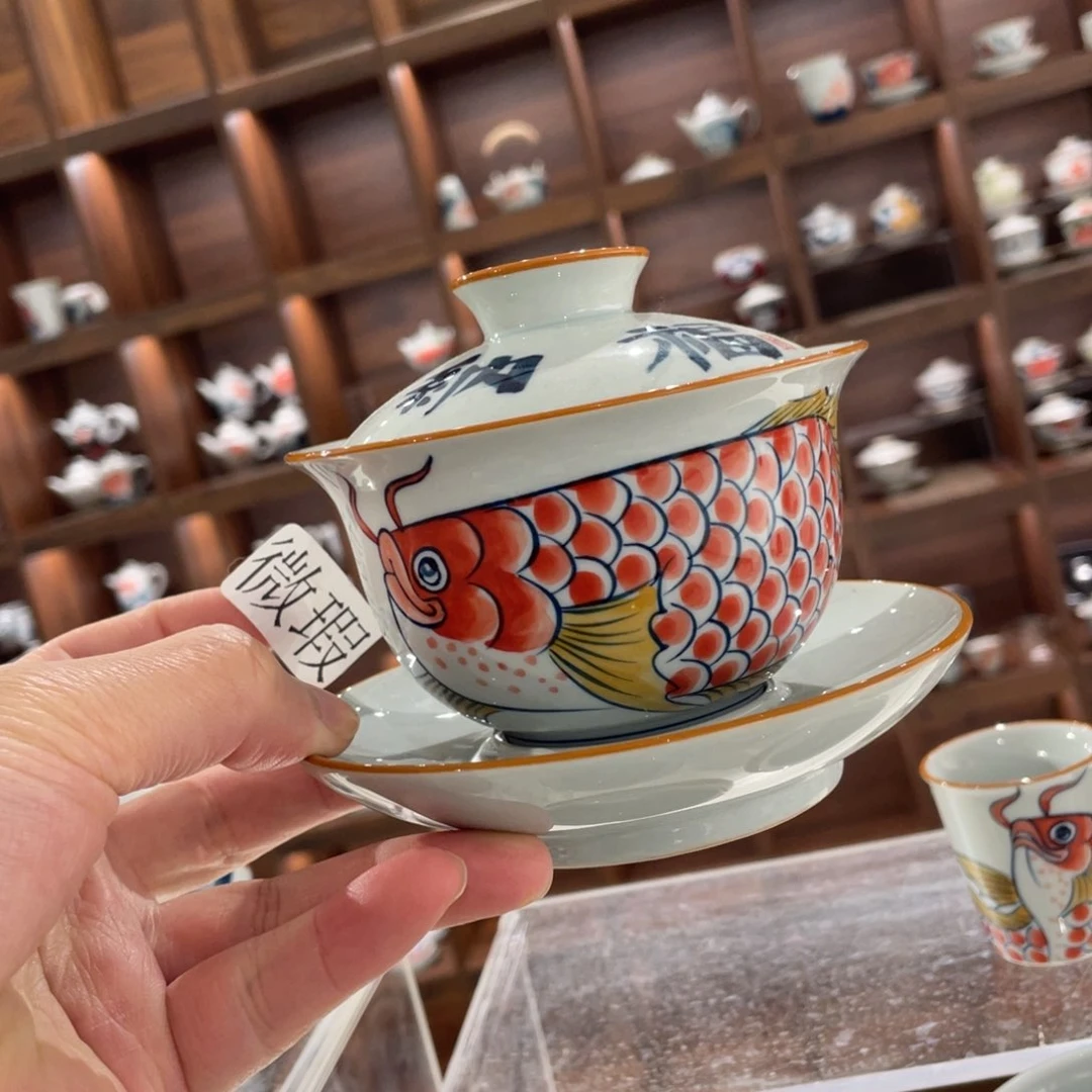 釉下手绘茶具微瑕