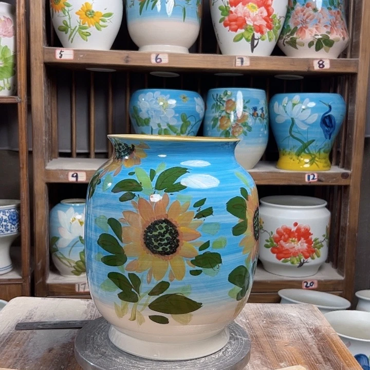 摆件冬瓜高27油画向日葵陶瓷陶瓷陶瓷