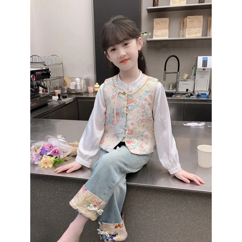 女童汉服2025新款春装儿童洋派国风中式套装春秋款女孩古风三件套