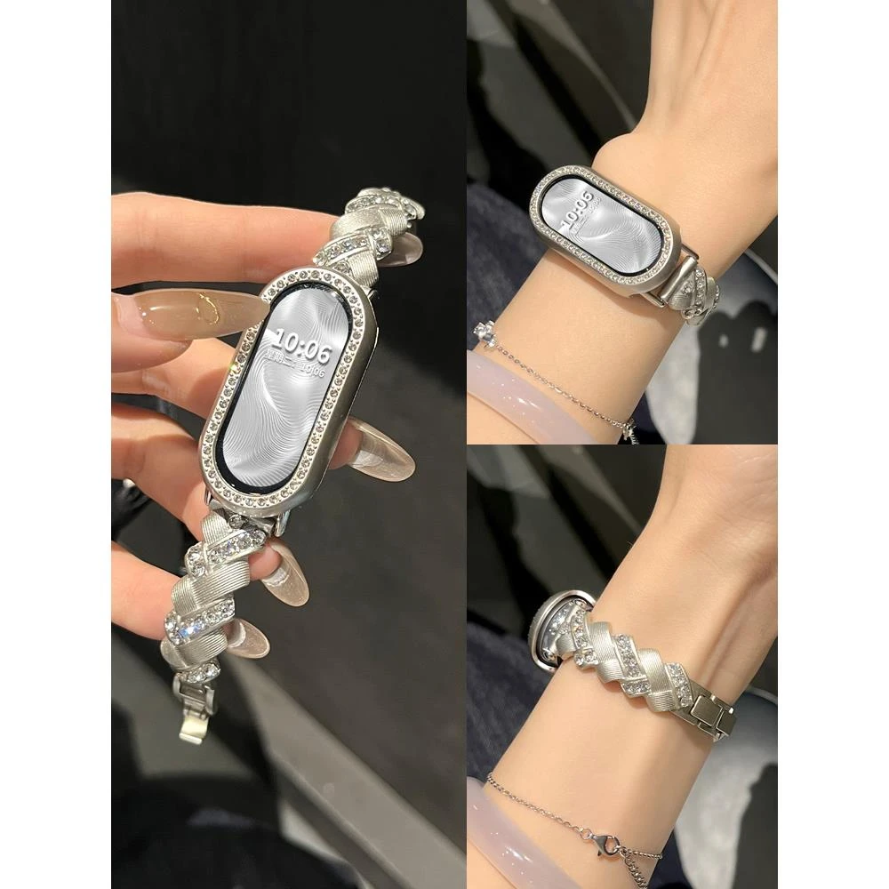 适用小米手环9表带陶瓷款古巴麦穗镶钻新款8金属链式智能运动7/6