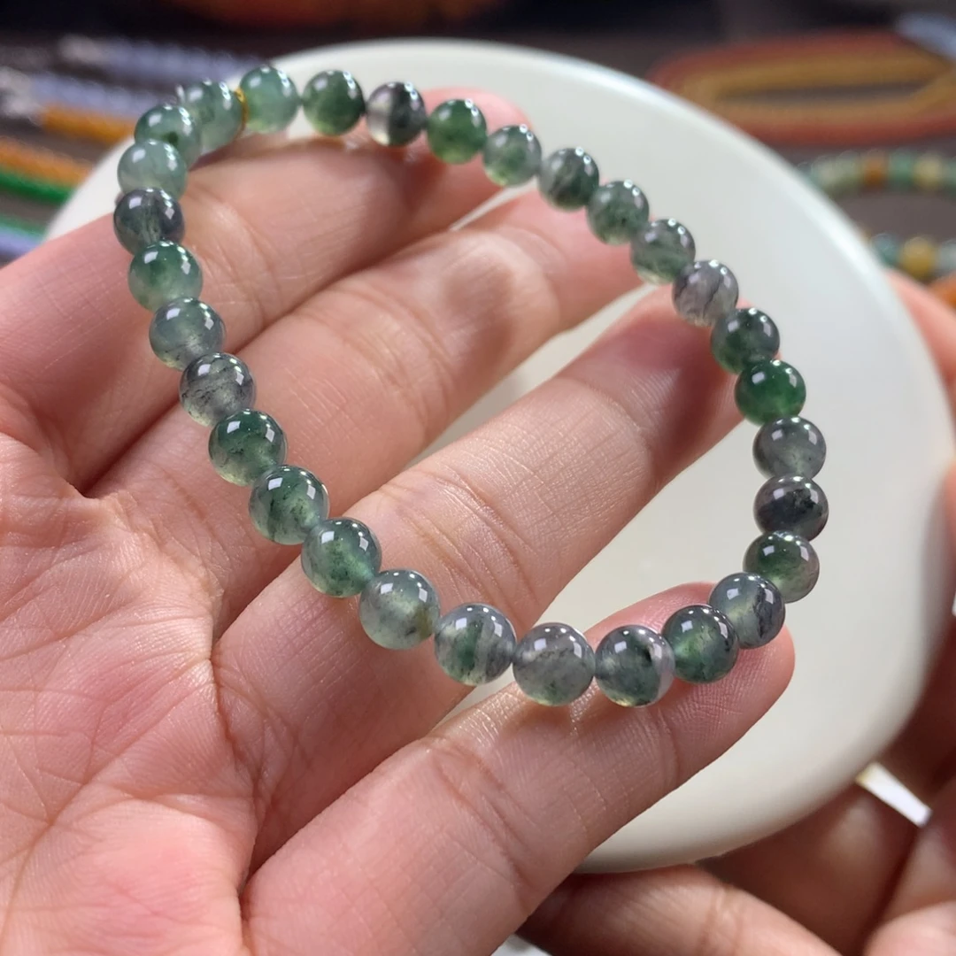 翡翠未镶嵌手链冰乌鸡爆绿手串 卡6