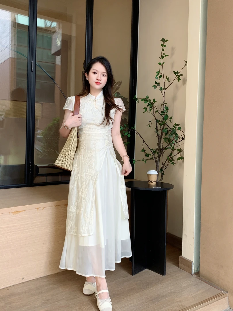 运费补贴小个子夏季新中式国风改良旗袍连衣裙女气质收腰显瘦拼接