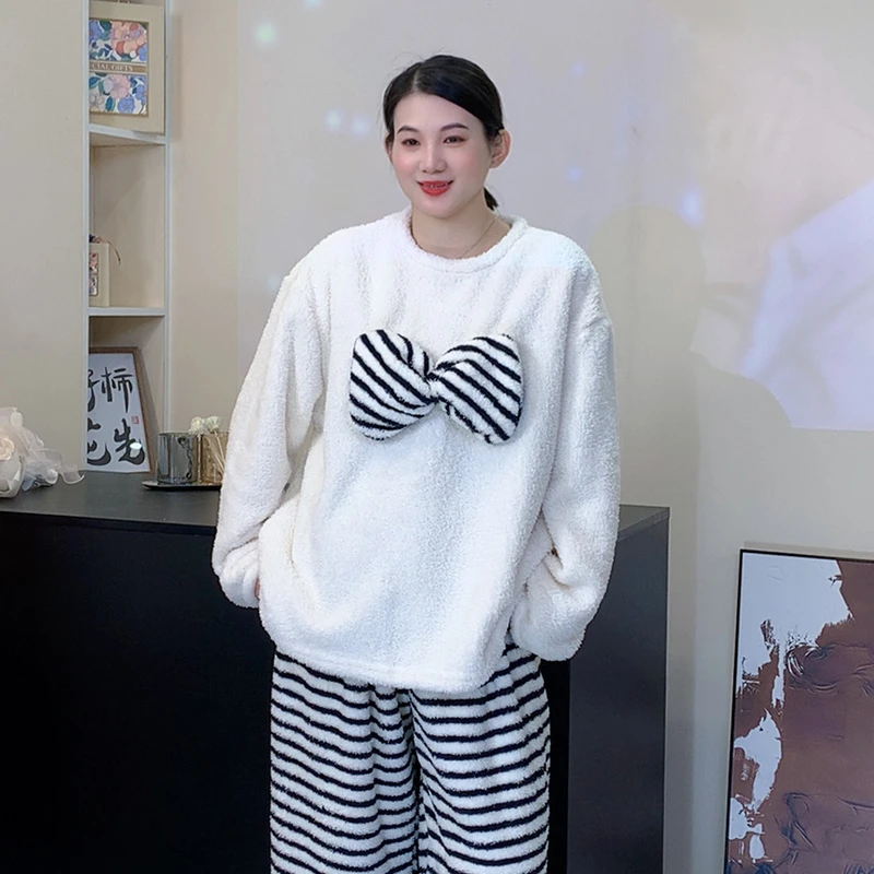 SIPIN/司品2025冬季款半边绒加厚保暖大码睡衣女休闲宽松家居服