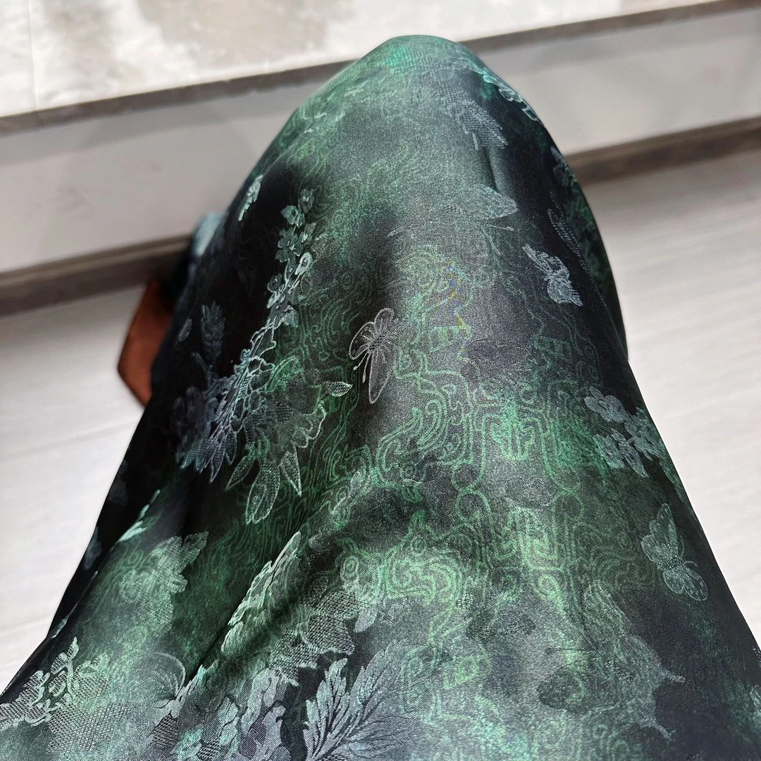 【绿色云雷纹】布头时装面料花萝香云纱提花绢纺莨纱重磅顺德莨绸