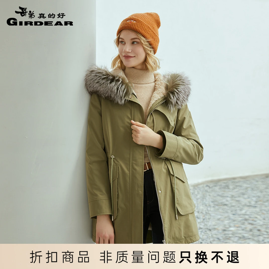 哥弟真的好热力感大衣狐狸毛领派克服厚外套A400484