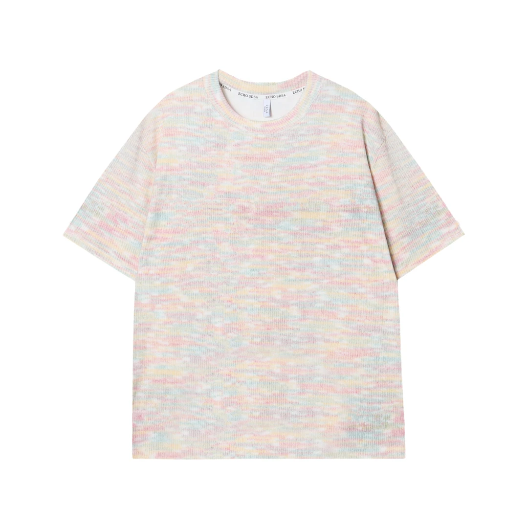 T719夏季新款彩虹编织男女短袖时尚百搭T恤潮流休闲宽松上衣