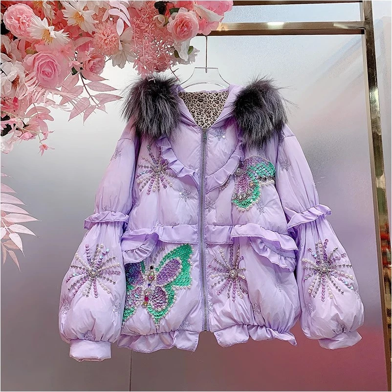 A638欧美设计师2025早春新款重工钉珠刺绣亮片蝴蝶外套女