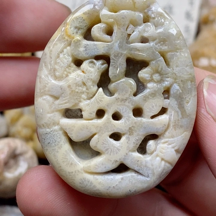 颈饰未镶嵌硅化珊瑚（珊瑚玉）