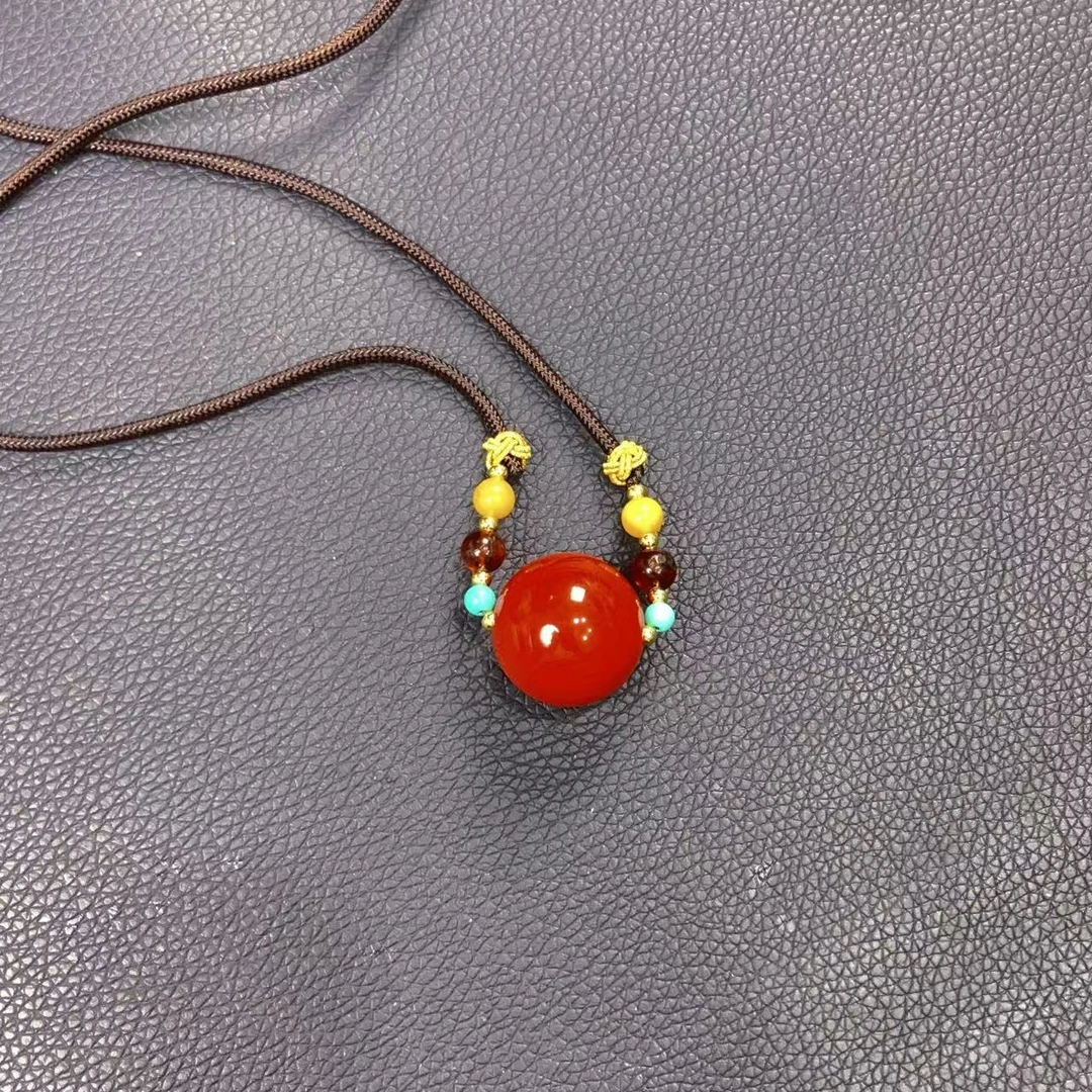 天然锦红玛瑙圆珠吊坠 E317—多样新发