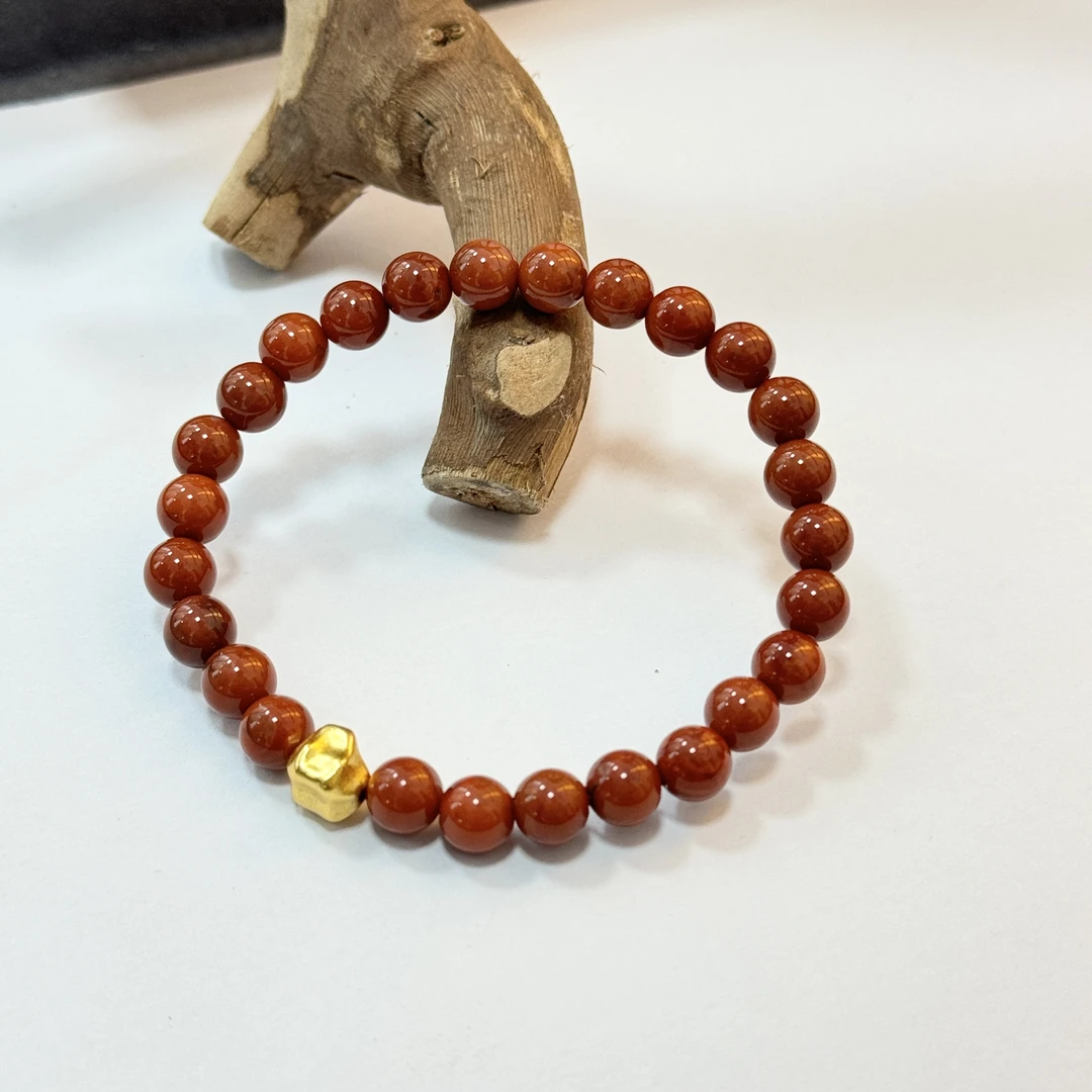 【景润】天然原矿南红玛瑙瓦西川料手捏单珠单圈手串 多样性发其一