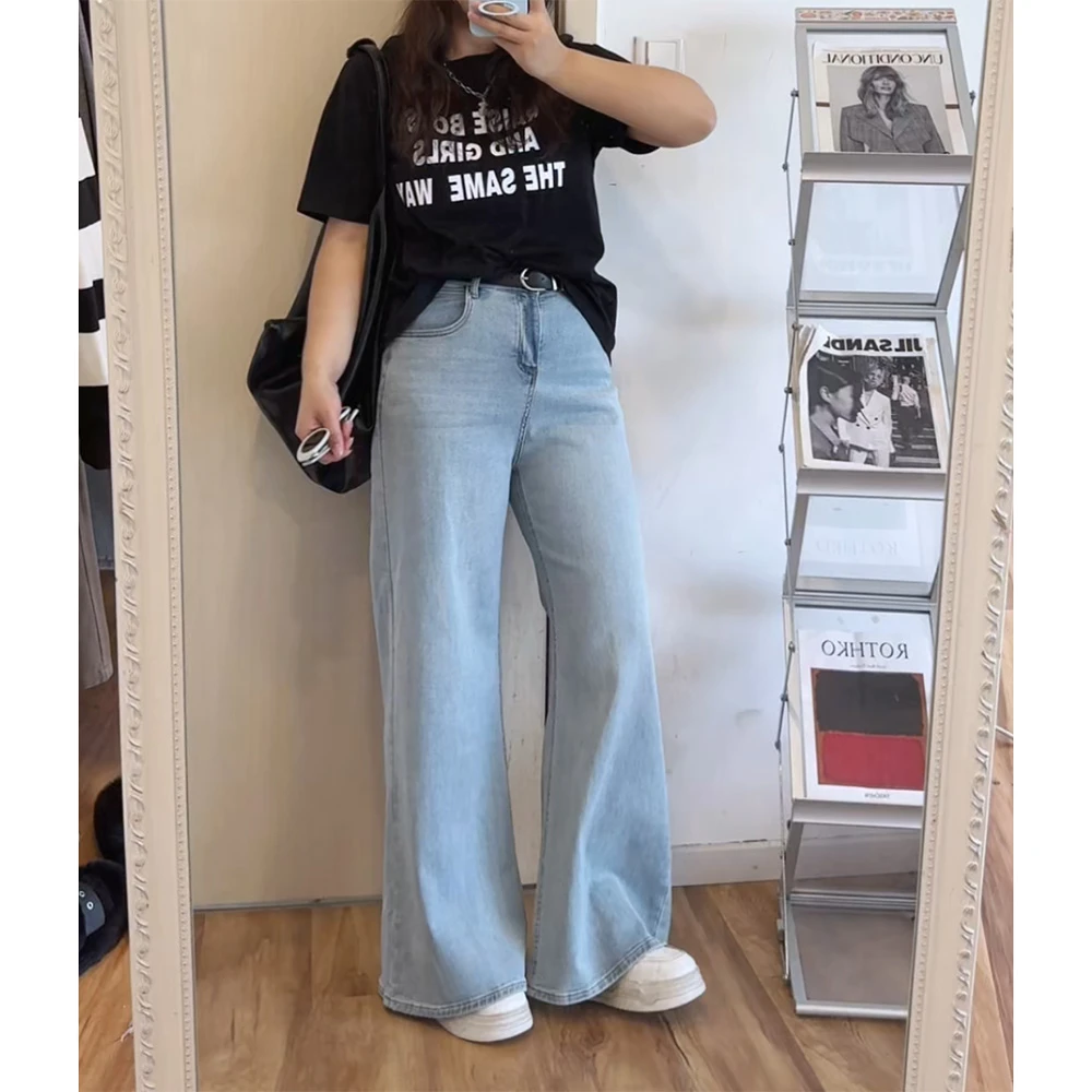 【C位牛仔裤！】春季大码高腰水洗显瘦百搭高弹微喇牛仔裤