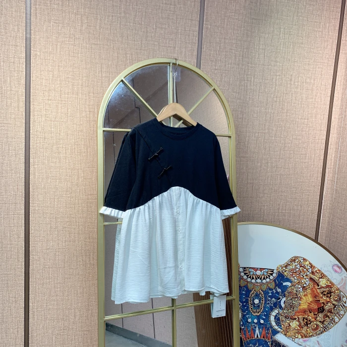 BL498孕妇黑白拼接上衣90-140