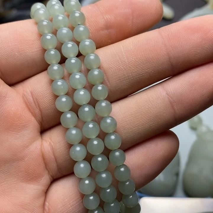 和田玉未镶嵌手链且末青白手串8