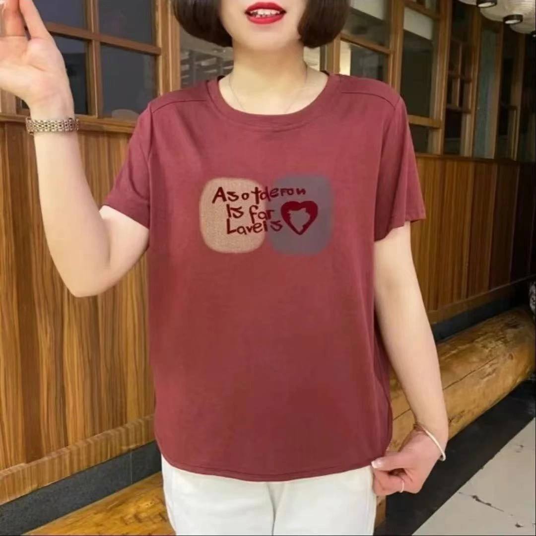 爆款女士短袖新款妈妈中年宽松高档小衫中年人女士t恤短袖