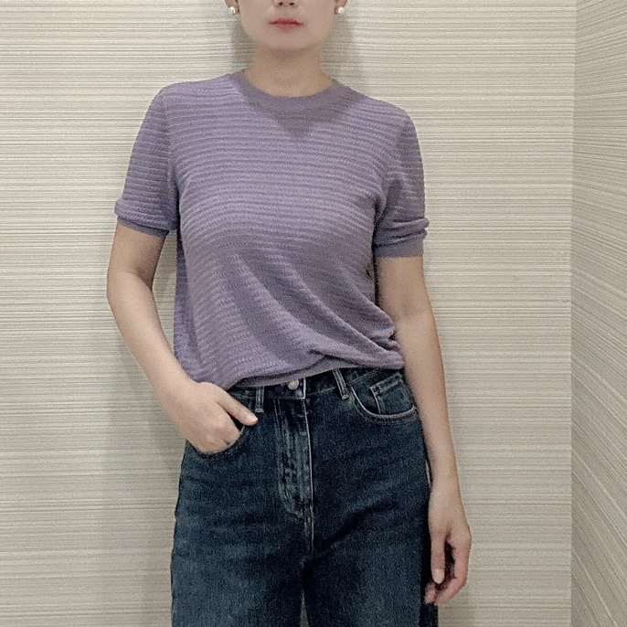 提花短袖圆领秋季针织毛针织衫简约针织衫打底衫修身