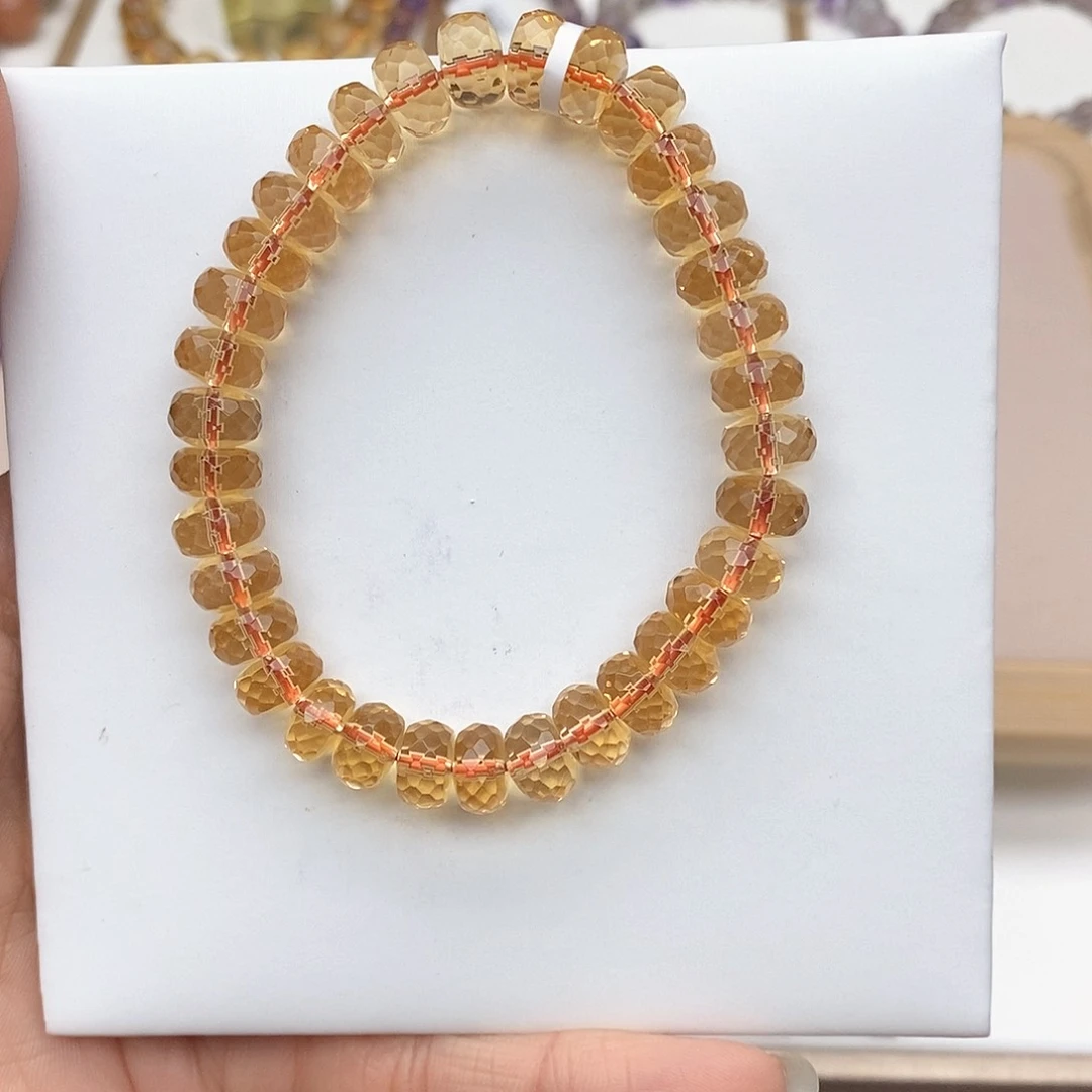 水晶手链未镶嵌薄***凉巴西黄水晶算盘珠8