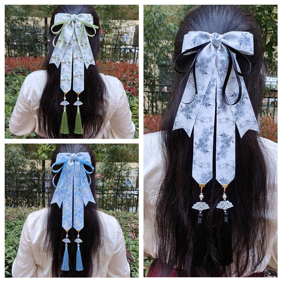 大蝴蝶结发夹发饰长飘带古风汉服古装头饰女中国风发带马面裙儿童