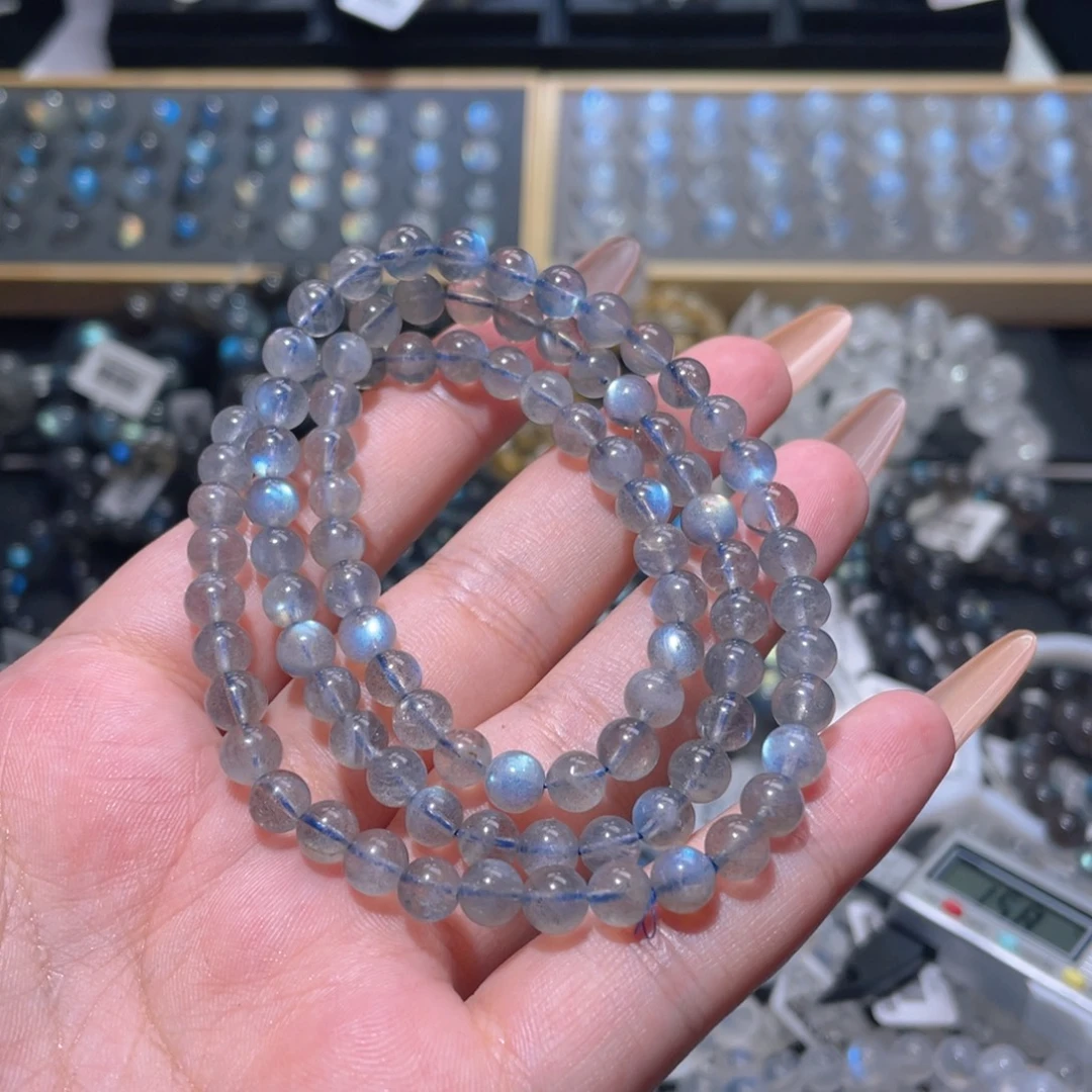 手链长石未镶嵌灰月光炫彩拉长石手链多圈5.8mm