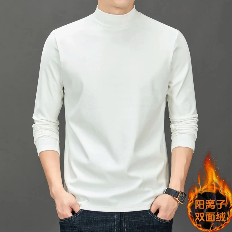 阳离子双面德绒半高领打底衫男士t恤2024新款内搭衣服潮牌秋装
