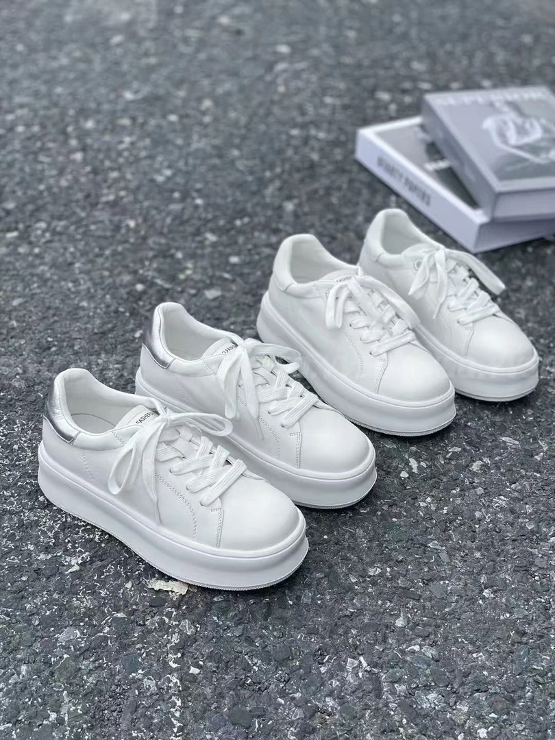 欧货新款真皮软底百搭圆头系带休闲小白鞋
