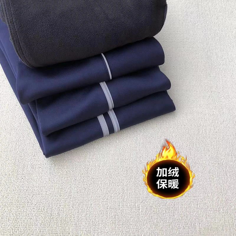 冬季加绒加厚校服裤一条杠两道灰色反光条奥粒绒初中学生保暖校裤