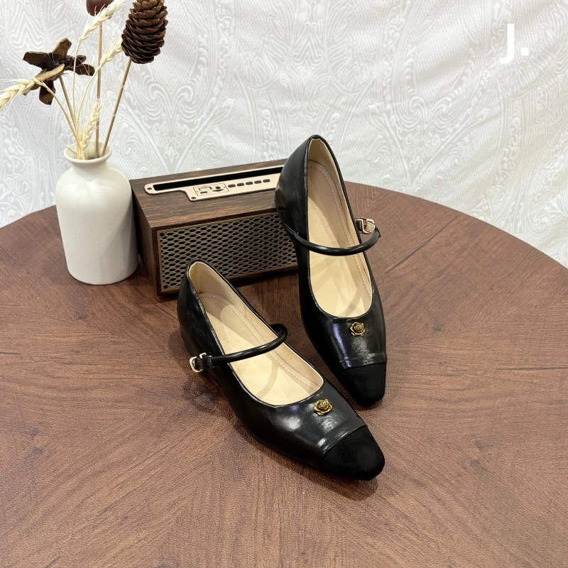 小个子新款洋气真皮方头复古内增高单鞋百搭通勤平底气质后妈鞋