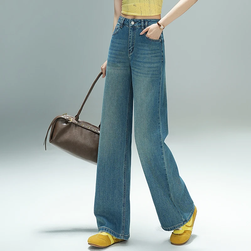 中特2025高挡网红中高腰春秋牛仔时尚复古百搭裤子休闲长裤25012