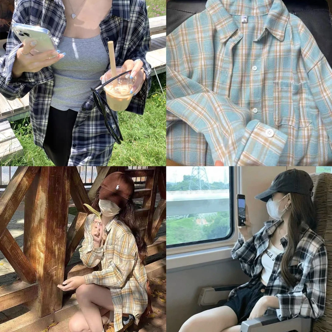 芬芬家-【自留款】秋款磨毛基础百搭长袖衬衫格子外套
