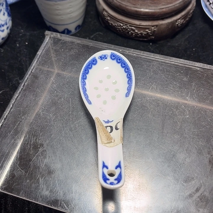 碗青花玲珑茶花小汤勺