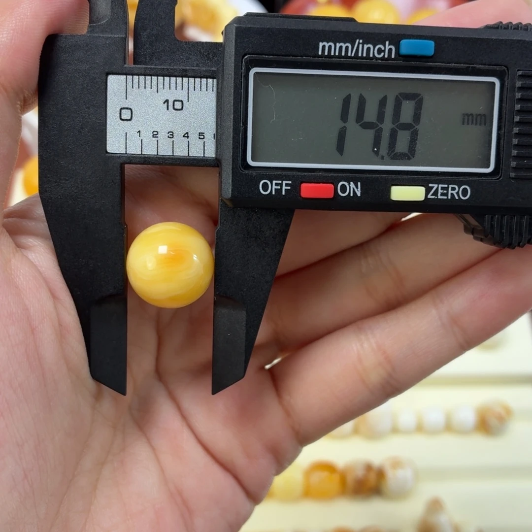 琥珀未镶嵌珠宝奇石焦皮浓橘拉丝线纹圆珠14.8mm