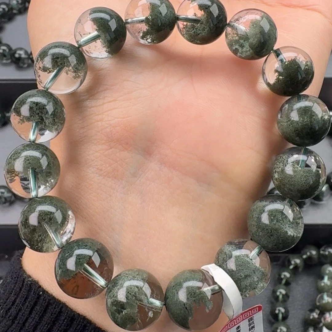 水晶未镶嵌手链天然绿幽灵聚宝盆13mm