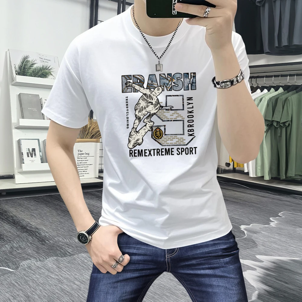 短袖男款爆款2025新款夏季潮流印花t恤修身百搭男士圆领半袖上衣T