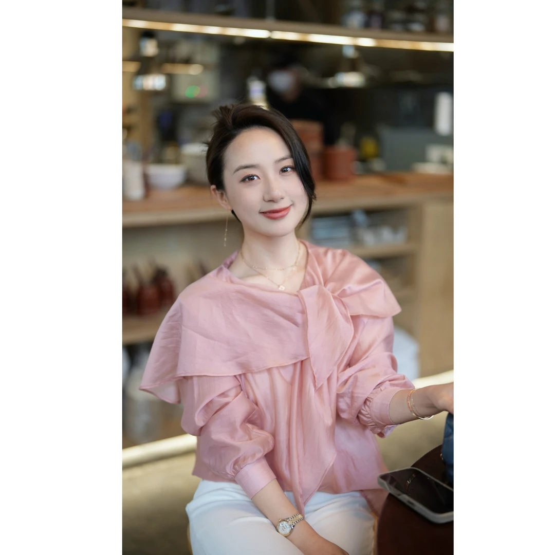 <特价款 NO退NO换！>MEIYINA 定制 轻烟粉多种穿法长袖衬衫