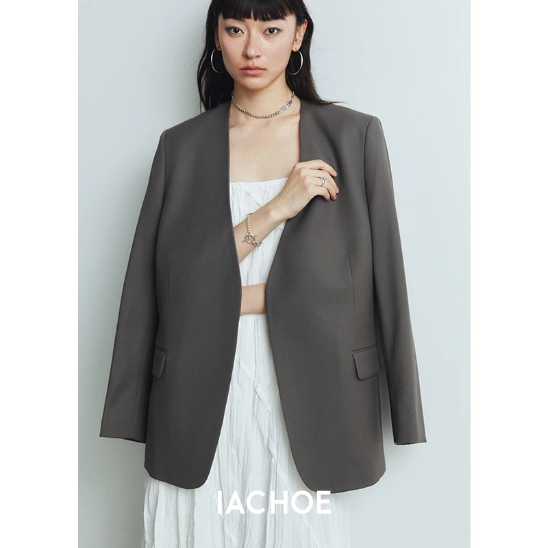 IACHOE无领羊毛气质西装外套3461512005