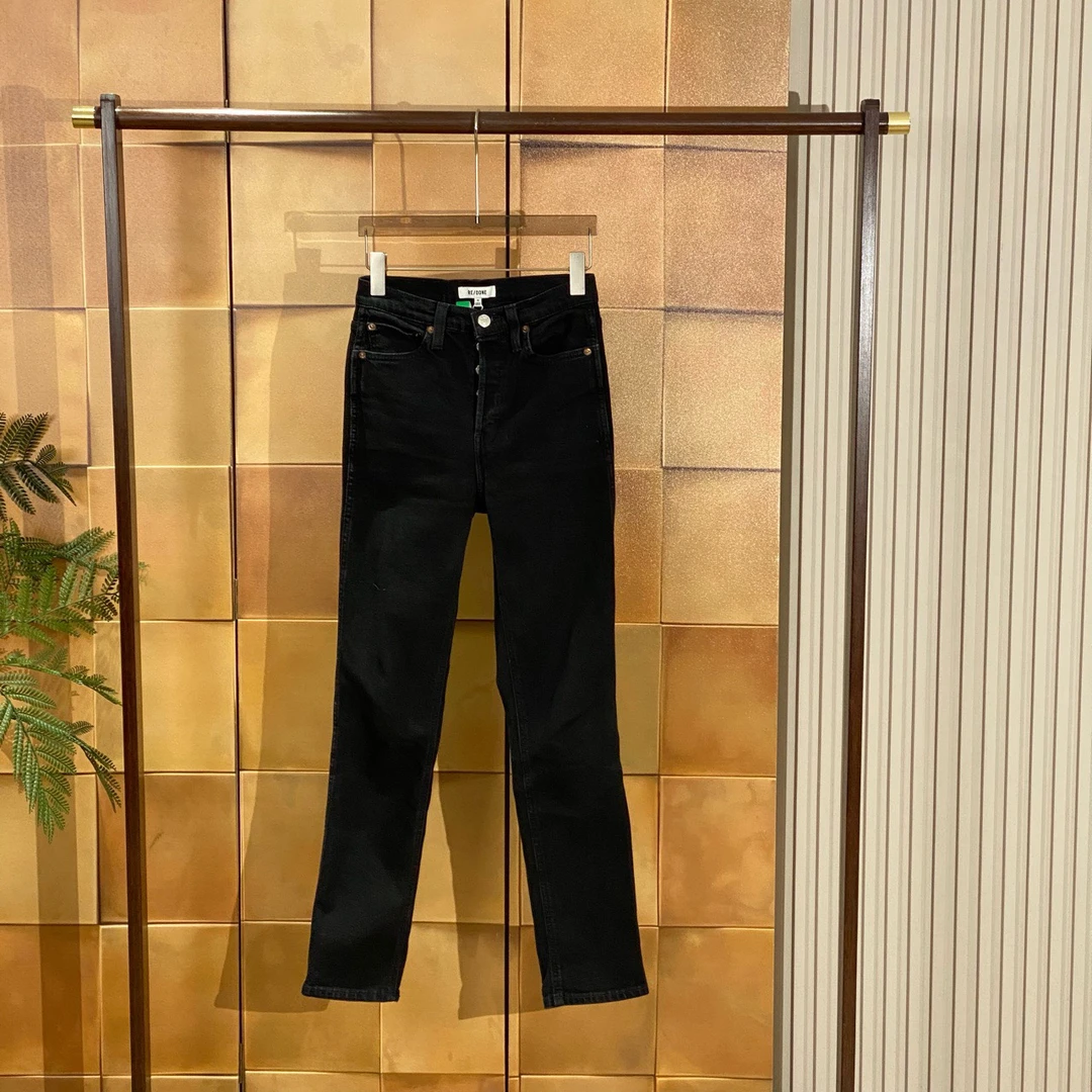Re/Done黑色皮牌logo牛仔裤/25码/99新/28935 不过