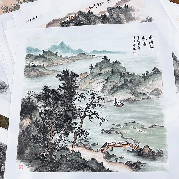 国画水*。四尺斗方青松