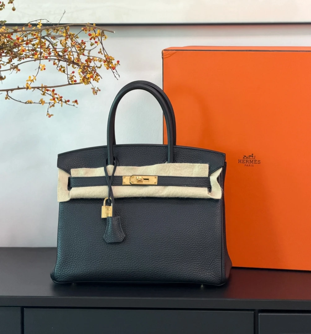 99新 Hermes/爱马仕 birkin30 黑金 togo D刻