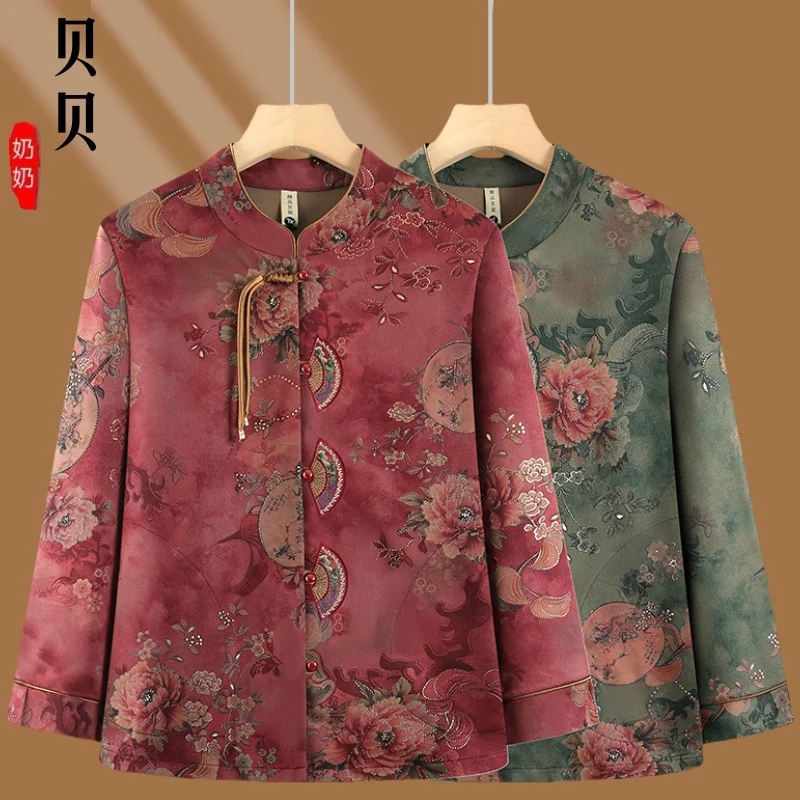 奶奶春装中式衣服老年人国风衣服老太太春秋唐装衬衫夏季妈妈上衣