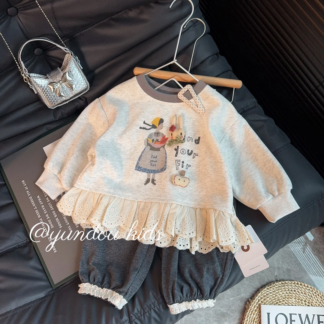 女童两件套女宝宝可爱时尚卡通圆领卫衣裤子套装