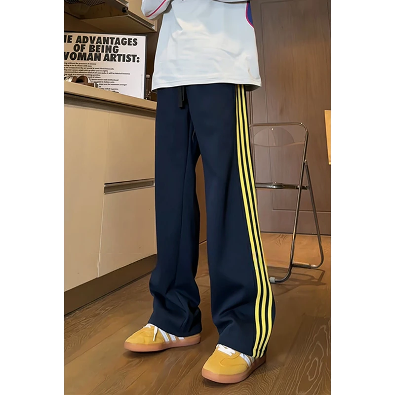 美式条纹三条杠卫裤男女同款秋季复古潮牌直筒休闲重磅宽松阔腿裤
