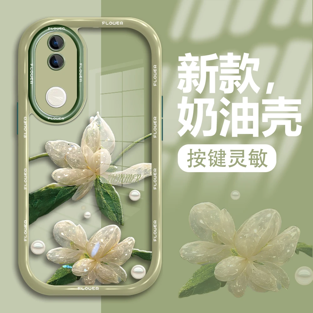 适用于vivos20手机壳水晶花新款奶油壳防摔保护软硅胶高级感