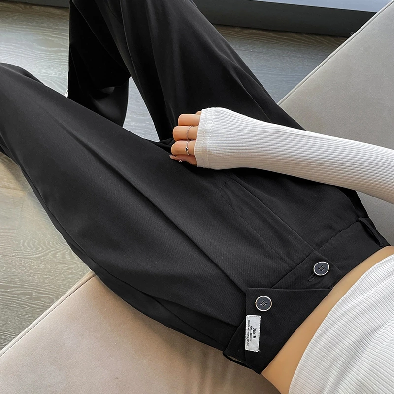 设计感直筒西装阔腿裤女春夏2025新款高腰显瘦百搭垂感休闲拖地裤