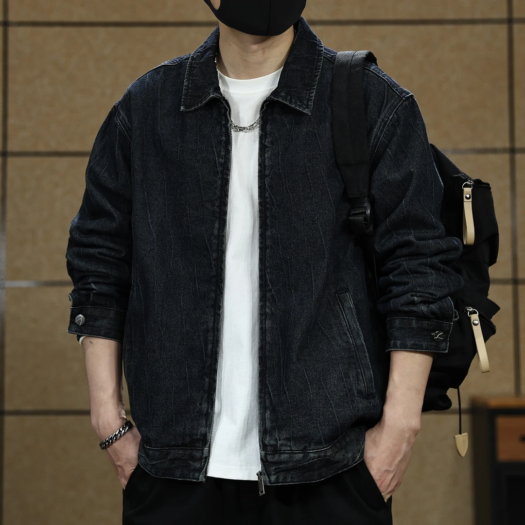 美式高级感肌理提花水洗牛仔外套男士春秋季复古宽松百搭夹克男潮