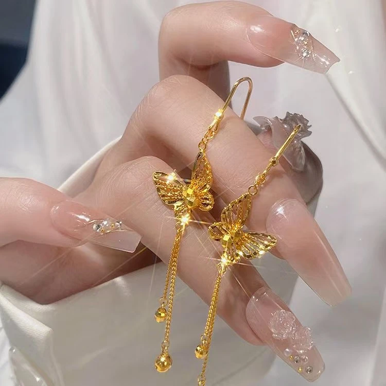 翩翩起舞花丝蝴蝶流苏轻奢吊坠耳环