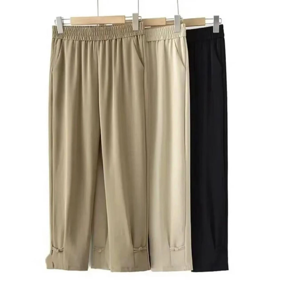 夏季时尚妈妈装休闲中高腰宽松百搭微弹冰丝垂感显瘦九分裤V8800